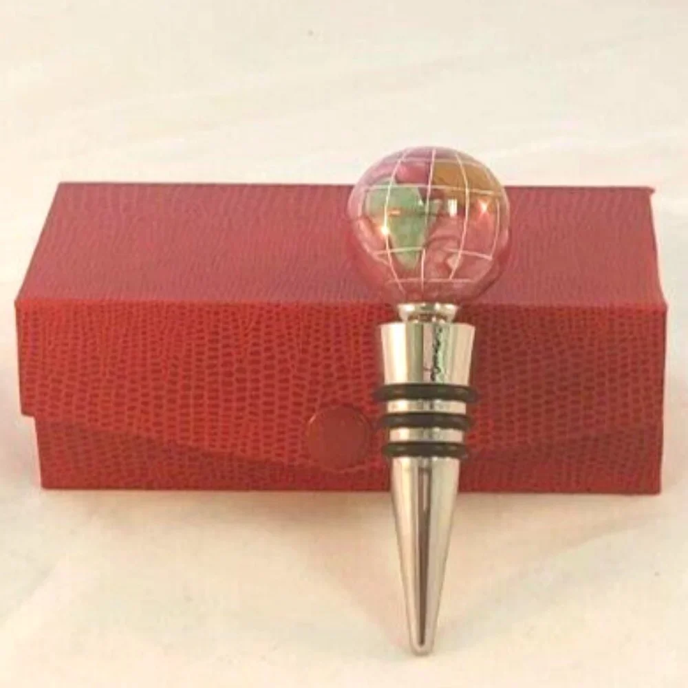 Wine Stopper Cork Around The World Glass Marble w/Case By Alexander Xalifano